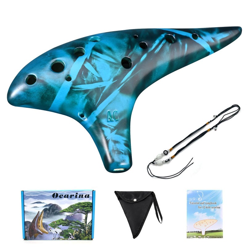 LIEKE Ocarina 12 Hole Alto C Straw Smoked Ceramic Ocarinas,Musical Instrument, Ocarina for Adults with Songbook Neck Strap Bag - Image 1