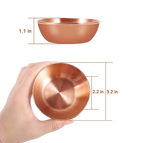 Amytalk 8 Pack 3.2inch Stainless Steel Sauce Dishes Mini Individual Saucers Bowl Round Seasoning Dishes Sushi Dipping Bowl Appetizer Plates, Rose Gold - Image 2