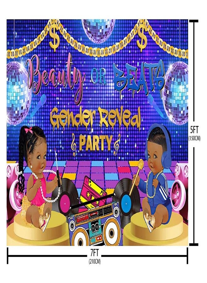 SENDY 7x5ft Hiphop Gender Reveal Backdrop Boy Or Girl Beauty Or Beat Baby Shower Party Decorations Supplies Oldschool Music Retro Radio Disco Ball Banner Photography Background Cake Table Photo Props - Image 5