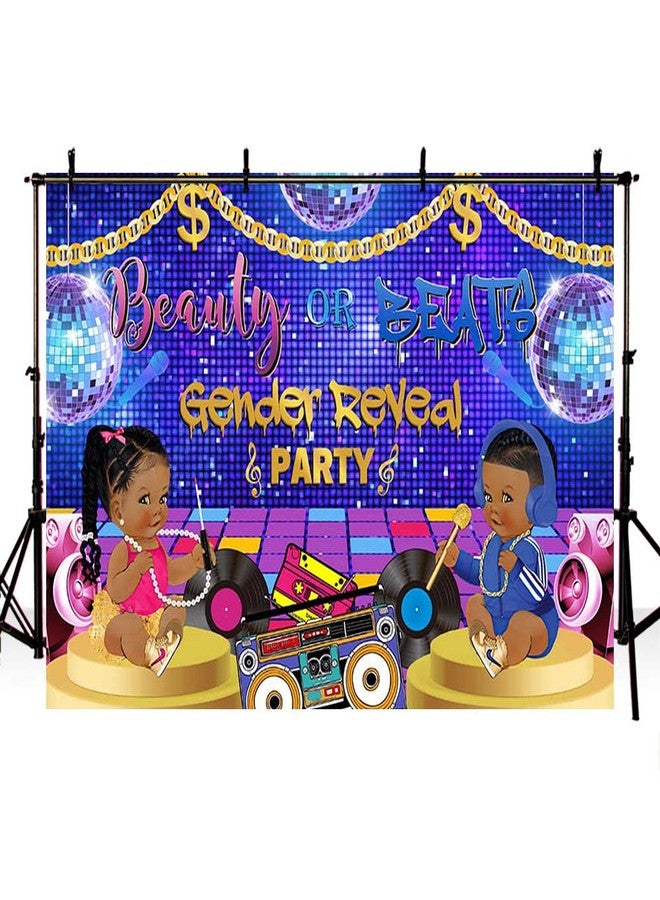 SENDY 7x5ft Hiphop Gender Reveal Backdrop Boy Or Girl Beauty Or Beat Baby Shower Party Decorations Supplies Oldschool Music Retro Radio Disco Ball Banner Photography Background Cake Table Photo Props - Image 4