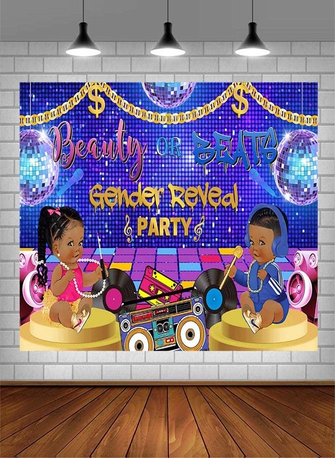 SENDY 7x5ft Hiphop Gender Reveal Backdrop Boy Or Girl Beauty Or Beat Baby Shower Party Decorations Supplies Oldschool Music Retro Radio Disco Ball Banner Photography Background Cake Table Photo Props - Image 3