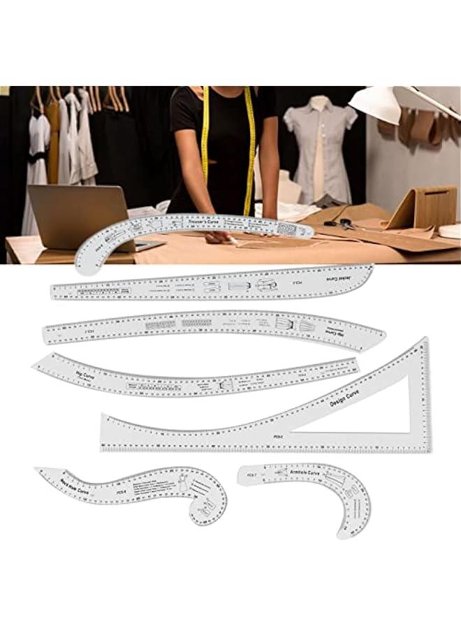 7Pcs Sewing Ruler Tailor Set Clear French Curve Ruler Sewing Ruler Set Rulers Ruler Racks Rulers High Accuracy Scale Fashion Pattern Design Ruler Set for Making Pattern Drafting - Image 2