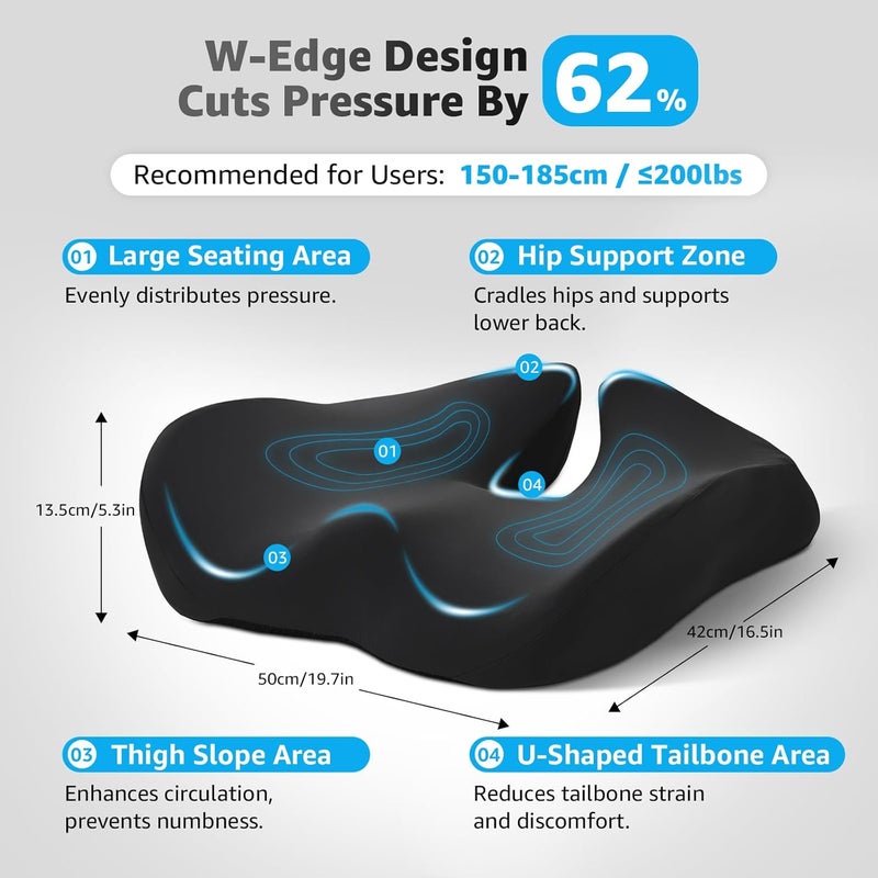BRO Extra Large Coccyx Cushion - Ergonomic Memory Foam Seat Cushion for Tailbone Pain Relief - Image 2