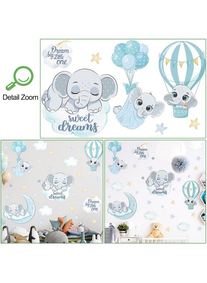 LiveGallery Removable 3D Cartoon Elephant Sleeping on the Moon and Cloud Wall Decor Sweet Dream Princess Little Girls Bedroom Wall Decal Hot Air Ballon Stars Wall Sticker for Baby Children Rooms - Image 3