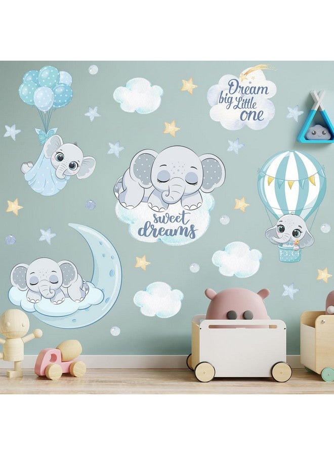 LiveGallery Removable 3D Cartoon Elephant Sleeping on the Moon and Cloud Wall Decor Sweet Dream Princess Little Girls Bedroom Wall Decal Hot Air Ballon Stars Wall Sticker for Baby Children Rooms - Image 1