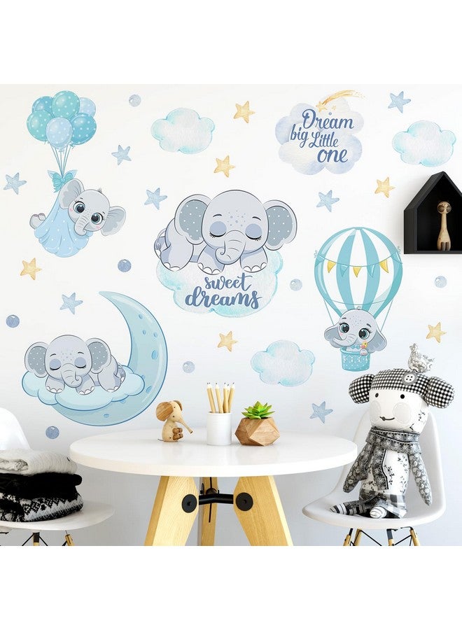 LiveGallery Removable 3D Cartoon Elephant Sleeping on the Moon and Cloud Wall Decor Sweet Dream Princess Little Girls Bedroom Wall Decal Hot Air Ballon Stars Wall Sticker for Baby Children Rooms - Image 5