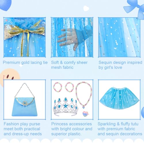 Meland Princess Dress up Clothes for Little Girl, 11Pcs Princess Cape with Crown,Princess Dresses for Girl 3-8 Birthday Gift - Image 2