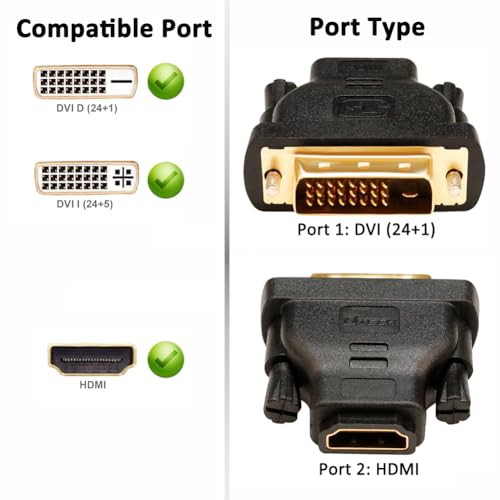 DTech DVI to HDMI Adapter DVI Male to HDMI Female Bi-Directional DVI-D Port Converter 4K 1080P Gold Plated Connector - Image 2