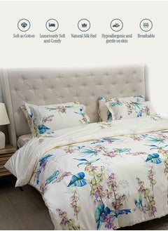 Good Sleep Designer Duvet Set (6-Piece) Blue Floral King Size (220x240 cm), Premium Fabric, Breathable & Elegant | Includes 1 Duvet Cover, 1 Fitted Bedsheet & 4 Pillow Covers with Zipper Closures  - Image 1