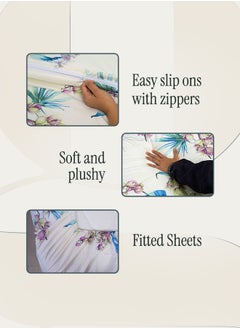 Good Sleep Designer Duvet Set (6-Piece) Blue Floral King Size (220x240 cm), Premium Fabric, Breathable & Elegant | Includes 1 Duvet Cover, 1 Fitted Bedsheet & 4 Pillow Covers with Zipper Closures  - Image 2