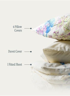 Good Sleep Designer Duvet Set (6-Piece) Blue Floral King Size (220x240 cm), Premium Fabric, Breathable & Elegant | Includes 1 Duvet Cover, 1 Fitted Bedsheet & 4 Pillow Covers with Zipper Closures  - Image 3