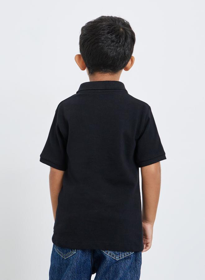Styli Boys Black Solid Cotton Polo T-Shirt - Image 4