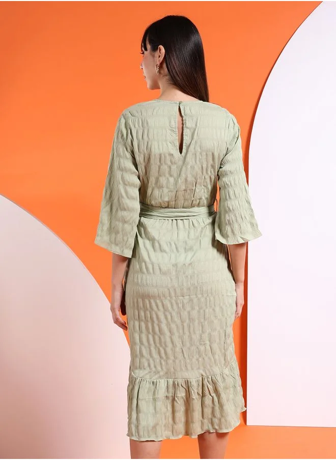 Freehand Women Fit and Flared Casual Solid Wrap Midi Dress