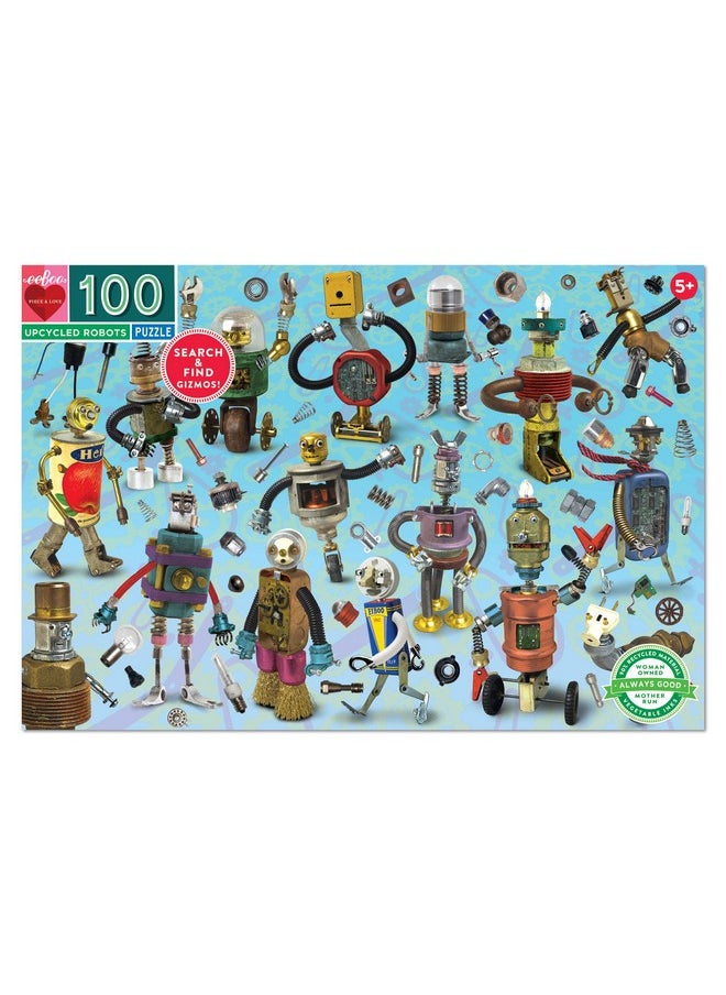 eeboo : Upcycled Robots 100 Piece Puzzle, Perfect Project For Little Hands, Aids In Development Of Pattern, Shape, And Color Recognition, Offers Children A Challenge, Perfect For Ages 5 And Up  - Image 1
