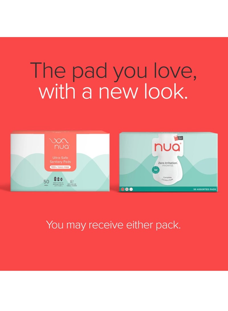Nua Ultra Safe 50 Sanitary Pads For Women | 3 sizes in 1: 12 Heavy Flow-XL+, 20 Medium-XL & 18 Light-L | Toxic-Free & Rash-Free | Unscented | Leakproof | With 50 Disposal Pouches| Bulk Pack - Image 5