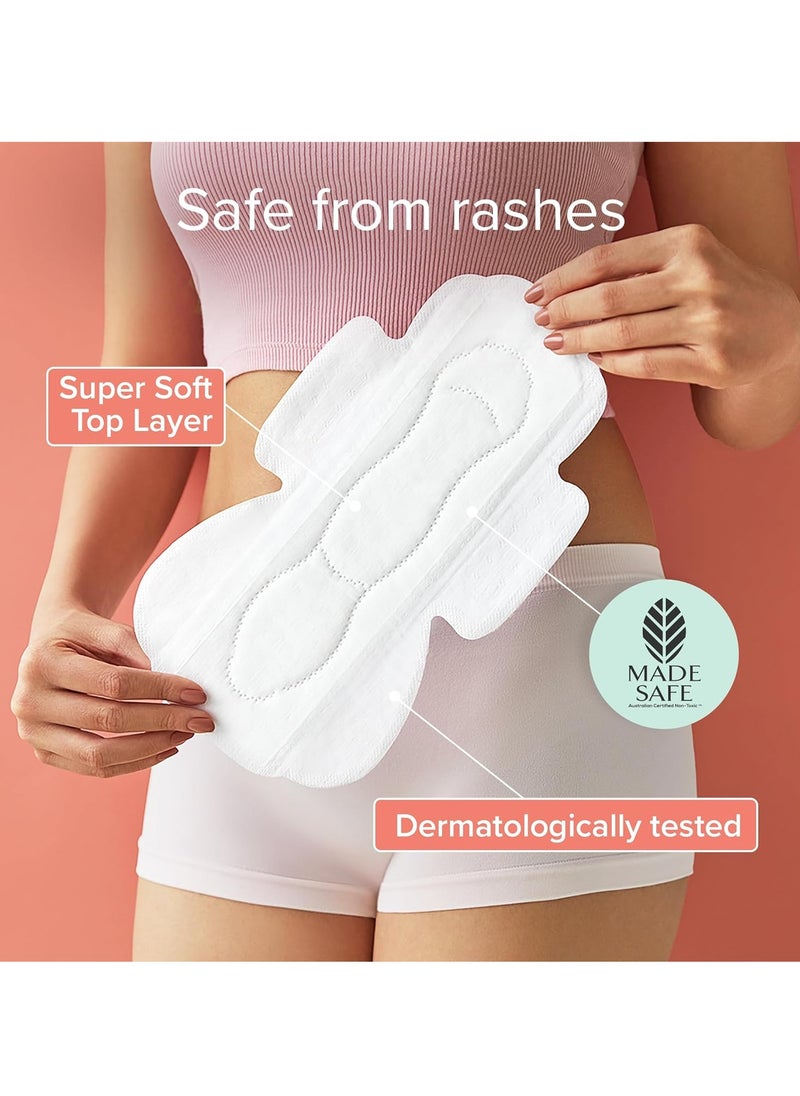 Nua - Nua Ultra Safe 50 Sanitary Pads For Women | 3 sizes in 1: 12 Heavy Flow-XL+, 20 Medium-XL & 18 Light-L | Toxic-Free & Rash-Free | Unscented | Leakproof | With 50 Disposal Pouches| Bulk Pack - Image 1