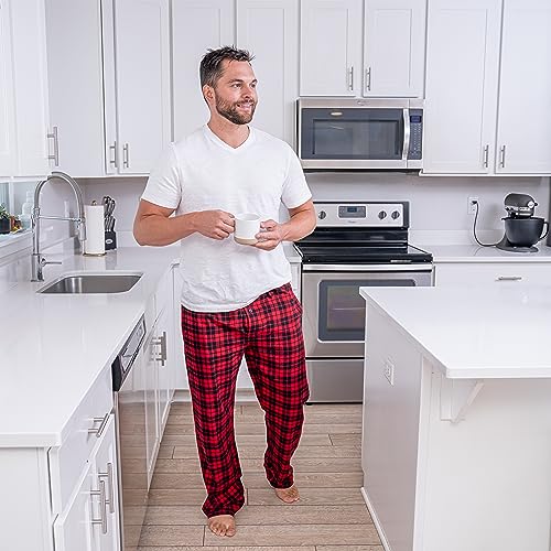 CYZ Men's 100% Cotton Super Soft Flannel Plaid Pajama Pants-BlackRedTartan-M - Image 3