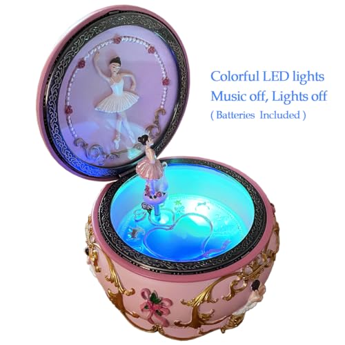 Briskfeel Classical Ballerina Music Box LED lights Twinkling Resin Carved Collectible Mechanical Ballerine Musical Box with Sankyo 18-Note Ballerina Rotates with Music (4# Ballet) - Image 2