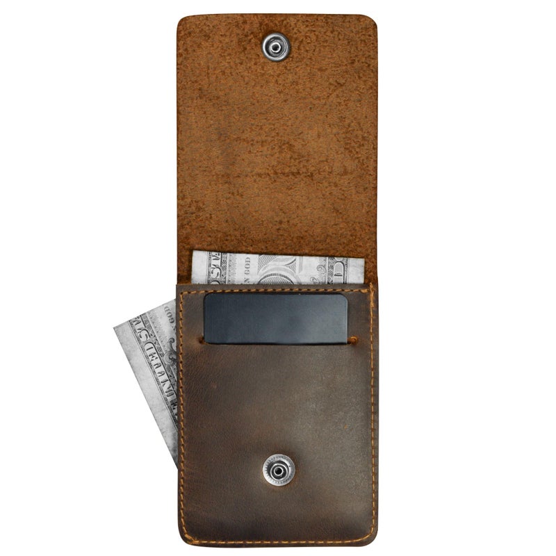 Hide & Drink, Vertical Front Pocket Wallet with Card Slot, Compact Storage for Bills, Card Holder, Full Grain Leather, Handmade, Bourbon Brown - Image 2