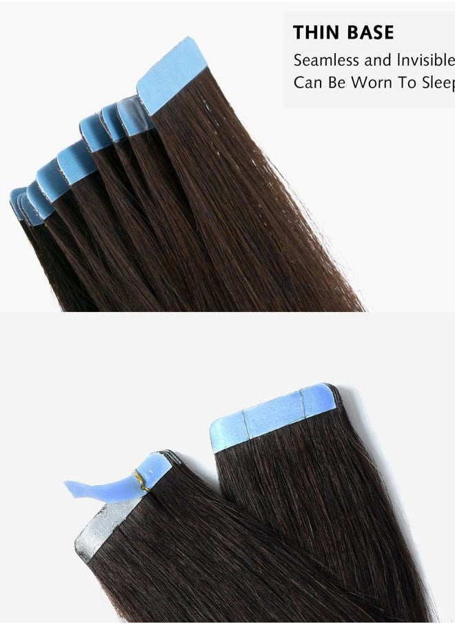 Rose bud ROSEBUD Tape in Hair Extensions REMY Human Hair, Secure Skin Weft Hair Extensions Seamless 50g/Pack 20Pcs 16 Inch Jet Black Natural  - Image 3