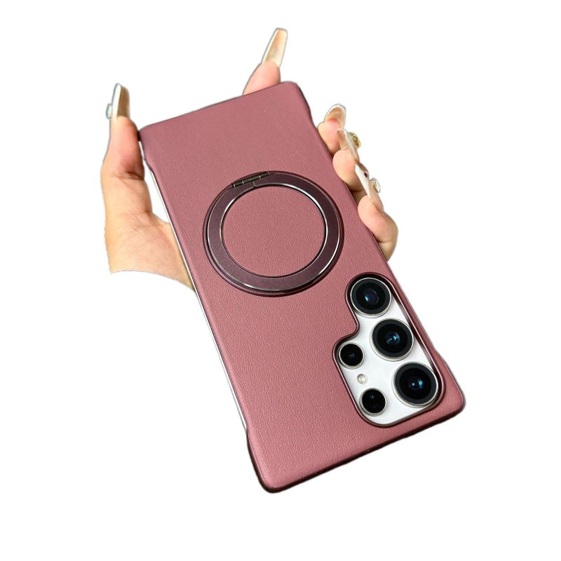 MagSafe Samsung Galaxy S24 Ultra Leather Case Texture in with Frameless Design and Kickstand and Anti Slip Grip in Red - Image 1