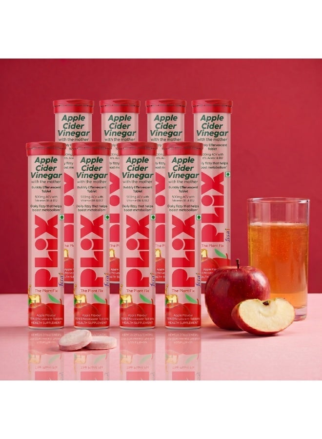 PLIX THE PLANT FIX Apple Cider Vinegar Tablets | Craving Control & Detox | ACV with The Mother, Vitamin B6 & B12 | Supports Metabolism & Gut Health - 120 Effervescent Sugar-Free Tablets (Pack of 8, Apple) - Image 1