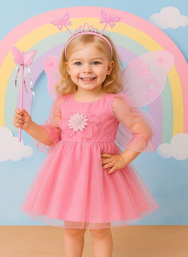 Krystle Baby Girl Butterfly Fairy Costume – Dress with Wand, Wings & Tiara Headband (Pink,4-5 Years) - Image 3