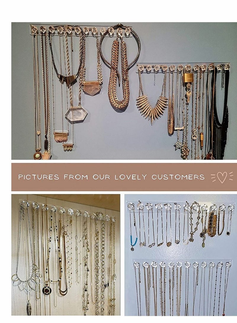 Excefore Necklace Hanger, 4 Pack Acrylic Organizer Wall Mount Holder with 12 Diamond Shape Hooks, Jewelry Hooks for Necklaces, Bracelets, Chains - Image 4