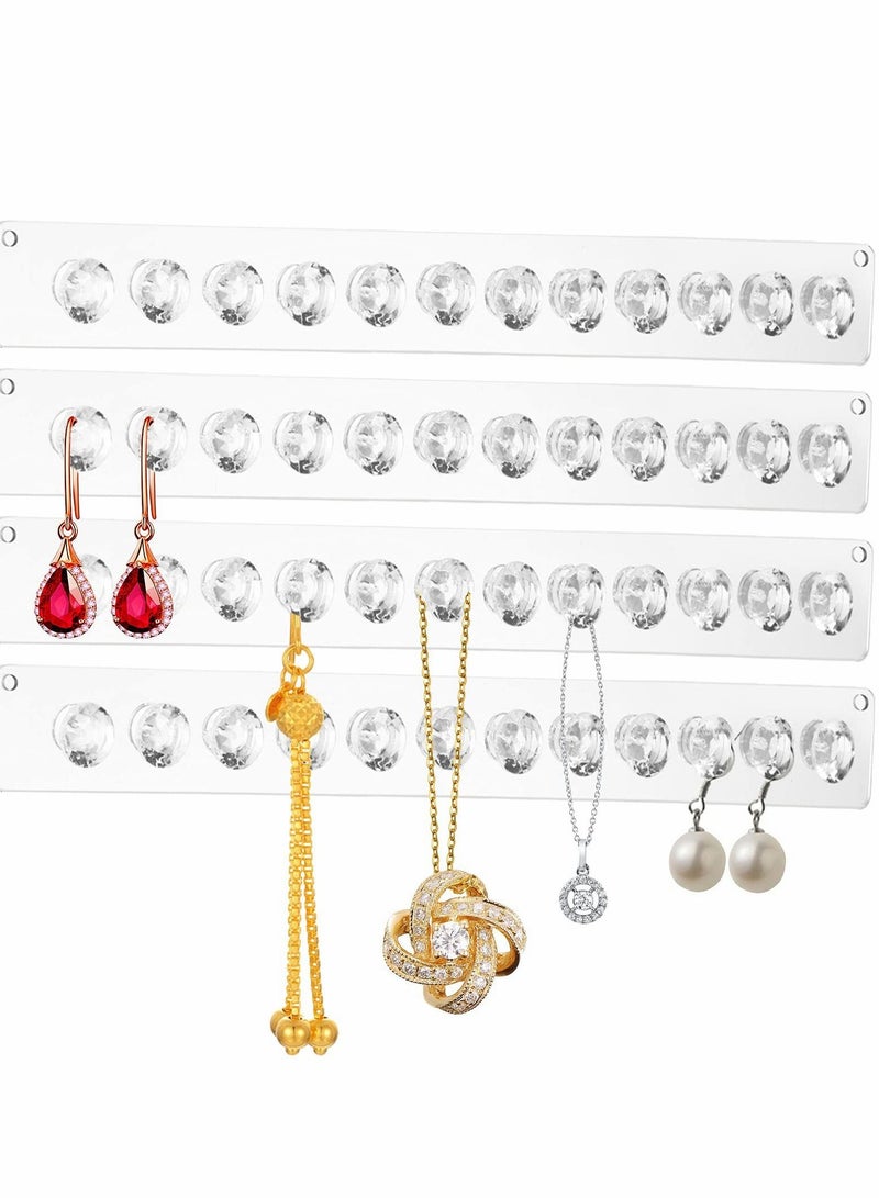 Excefore Necklace Hanger, 4 Pack Acrylic Organizer Wall Mount Holder with 12 Diamond Shape Hooks, Jewelry Hooks for Necklaces, Bracelets, Chains - Image 1
