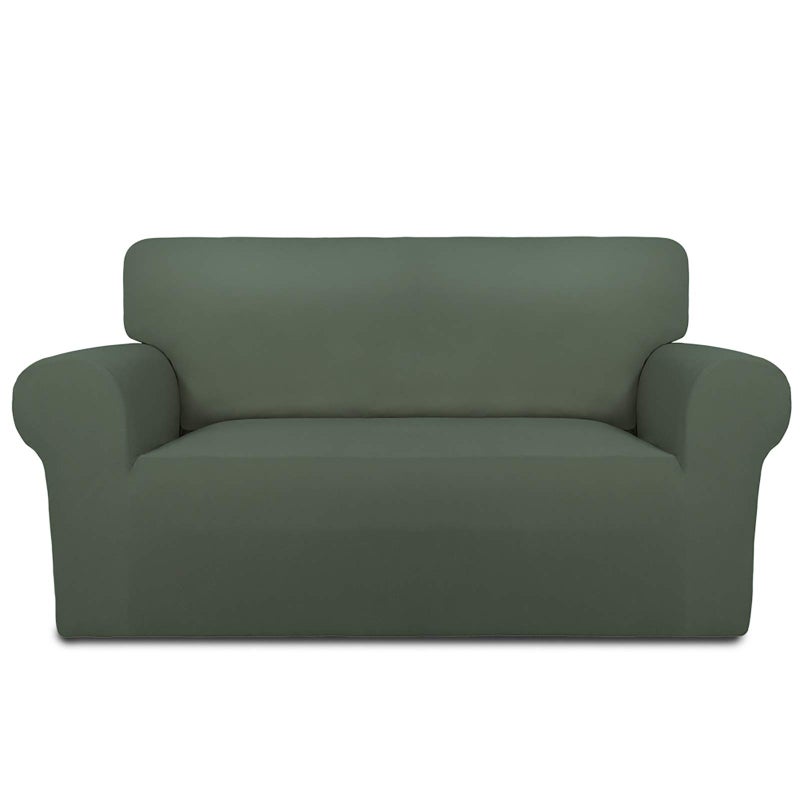 PureFit Super Stretch Sofa Slipcover  Spandex Non Slip Soft Couch Sofa Cover Washable Furniture Protector with Non Skid Foam and Elastic Bottom for Kids Pets Loveseat Grayish Green