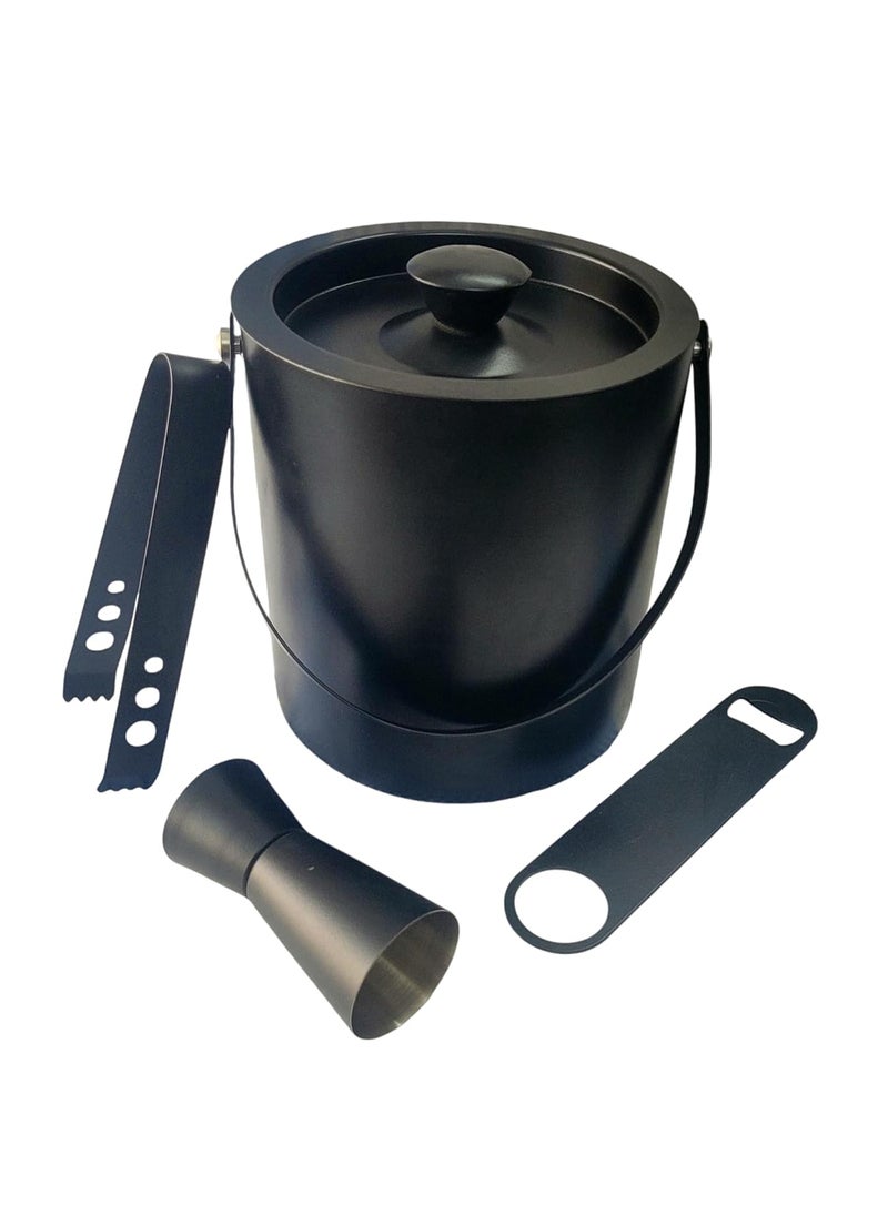 Proniks Proniks Barware Kit with Ice Bucket 1LIce TongPeg Measure and Opener for All Kind of Cocktail Parties and Drinking for HomeBarRestaurantParties and for Travelling Black Color  - Image 1