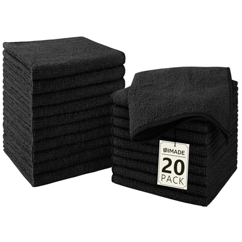 UNIMADE Washcloths 20 Pack Face Towels 12 x 12 Highly Soft Wash Cloths and Hand Towels Fast Drying MultiPurpose Microfiber Cleansing Cloths for Bathroom Hotel Spa and Salon Black - Image 1
