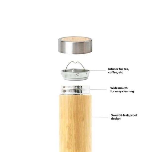 BAMBOO HAAT 100 Organic Bamboo Stainless Steel Infuser Water Bottle Tumbler with Tea Infuser Strainer Latest Vacuum Insulation Technology Keep Coffee 450ml 2 Count - Image 3
