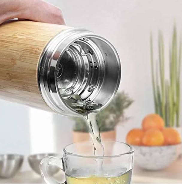 BAMBOO HAAT 100 Organic Bamboo Stainless Steel Infuser Water Bottle Tumbler with Tea Infuser Strainer Latest Vacuum Insulation Technology Keep Coffee 450ml 2 Count - Image 4
