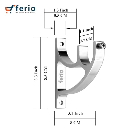 Ferio Curtain Rod Supporters and Curtain Rod Holder for Door and Window/Clamps Holder for Curtain Accessories for Window Fitting Hardware & Accessories for Home Improvement (Chrome, Pack of 4) - Image 2