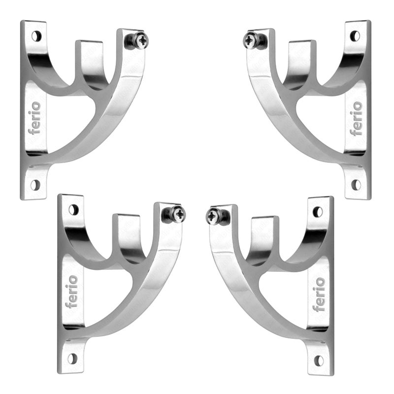 Ferio Curtain Rod Supporters and Curtain Rod Holder for Door and Window/Clamps Holder for Curtain Accessories for Window Fitting Hardware & Accessories for Home Improvement (Chrome, Pack of 4) - Image 5