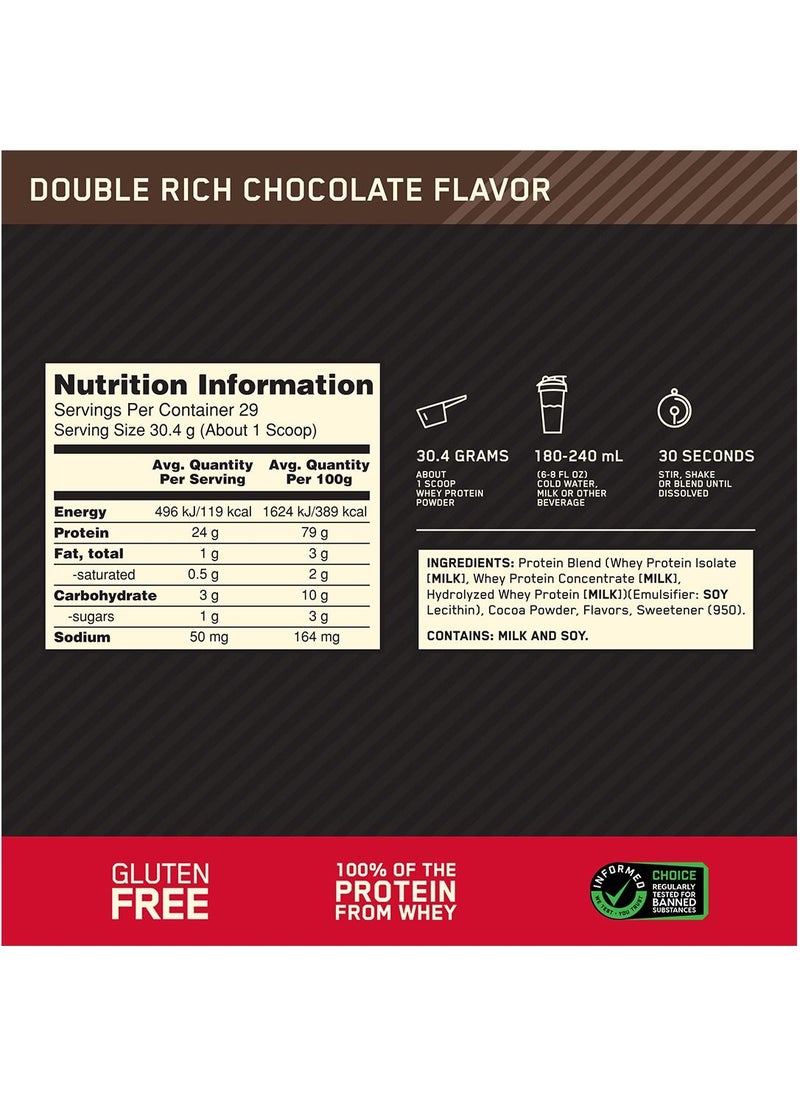 Optimum Nutrition - Gold Standard 100% Whey Protein Powder, for Muscle Support & Recovery, Primary Source Whey Protein Isolate - Double Rich Chocolate, 907 Grams (2 lbs), 29 Servings - Image 1