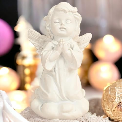 KariGhar Resin Small White Praying Little Angel Statue Catholic Idol for Home | Prayer Room | Bed Room | Shelf | Mantel | Gifting and Decoration, White, 3.7 Inches - Image 1