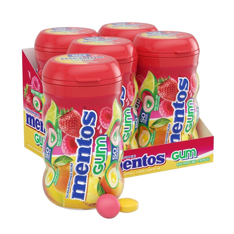 Mentos علكة منتوس خالية من السكر بنكهة الفواكه الحمراء الاستوائية والليمون 50 قطعة عبوة من 4 زجاجات - Image 3
