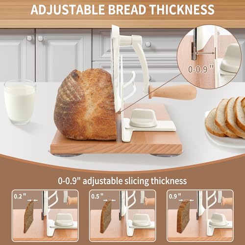 CAWIU Manual Bread Slicer with Hand Crank- Adjustable Thickness Bread Cutter for Even Slices, Perfect for Homemade Sourdough, Sandwich, and More, Cream - Image 2