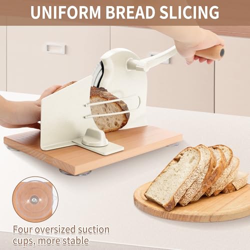 CAWIU Manual Bread Slicer with Hand Crank- Adjustable Thickness Bread Cutter for Even Slices, Perfect for Homemade Sourdough, Sandwich, and More, Cream - Image 5