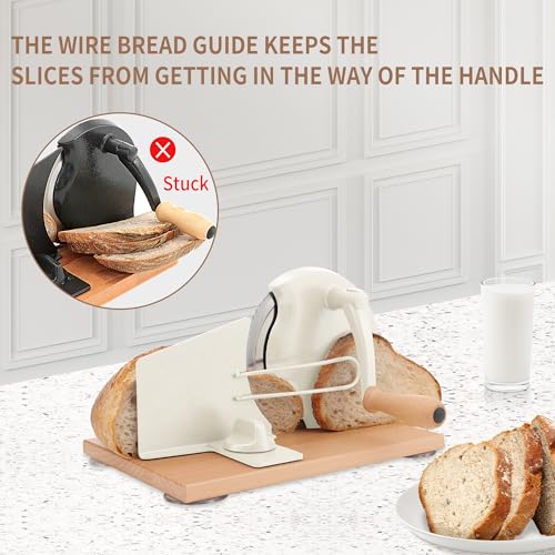 CAWIU Manual Bread Slicer with Hand Crank- Adjustable Thickness Bread Cutter for Even Slices, Perfect for Homemade Sourdough, Sandwich, and More, Cream - Image 3