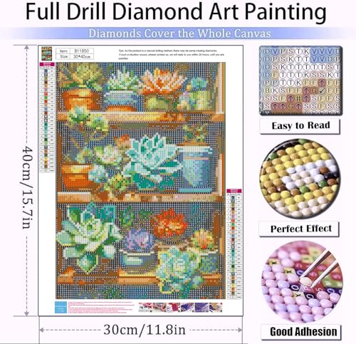 Meothan 5D Flowers Diamond Painting Kits for Adults DIY Plant Succulents Diamond Art Kits for Adults Beginners Full Drill Gem Art Crafts Kits for Home Wall Art Decor Gifts 12x16 inch - Image 3