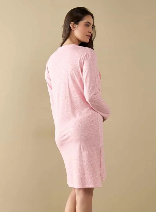Splash FAV All-Over Floral Print Nursing Sleepshirt with Long Sleeves