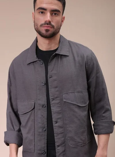 شركة المرآب الهندية Men Regular Fit Solid Full Sleeves Cutaway Collar Double Flap Pocket Resort Wear Over Shirt