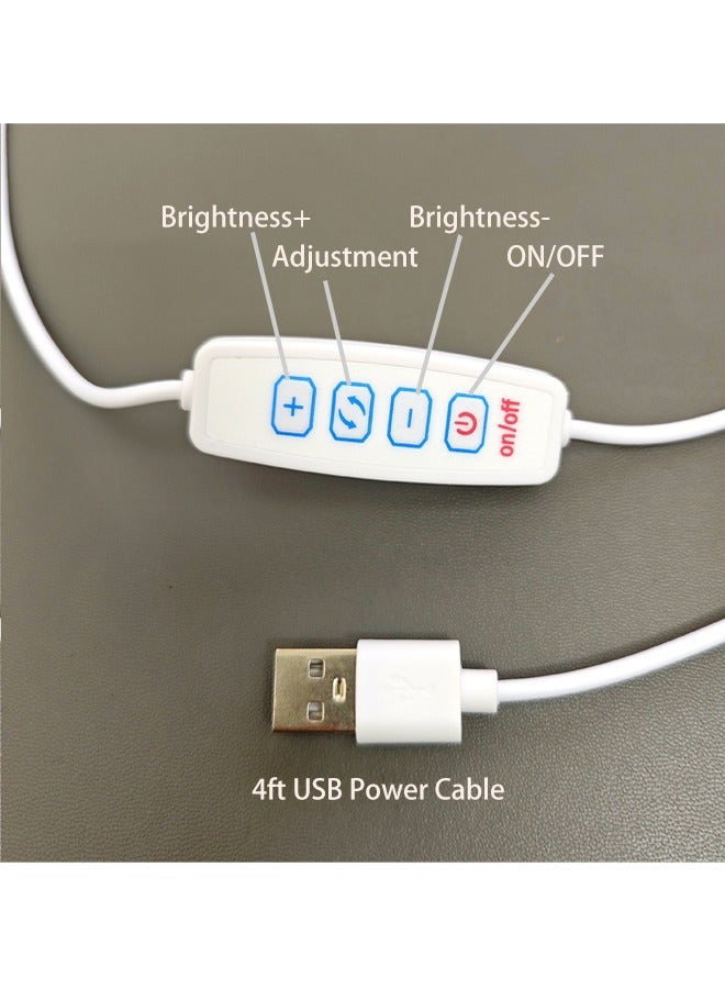 LED Table Lamp Adjustable Brightness USB Nightstand Light for Bedroom Living Room Bedside Walnut Wooden with Floral Pattern Pleated Shade Ideal for Reading - Image 5