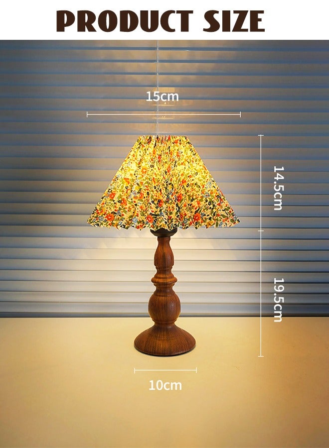 LED Table Lamp Adjustable Brightness USB Nightstand Light for Bedroom Living Room Bedside Walnut Wooden with Floral Pattern Pleated Shade Ideal for Reading - Image 3