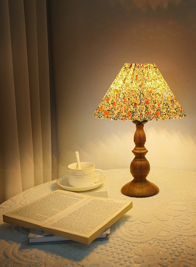 LED Table Lamp Adjustable Brightness USB Nightstand Light for Bedroom Living Room Bedside Walnut Wooden with Floral Pattern Pleated Shade Ideal for Reading - Image 2
