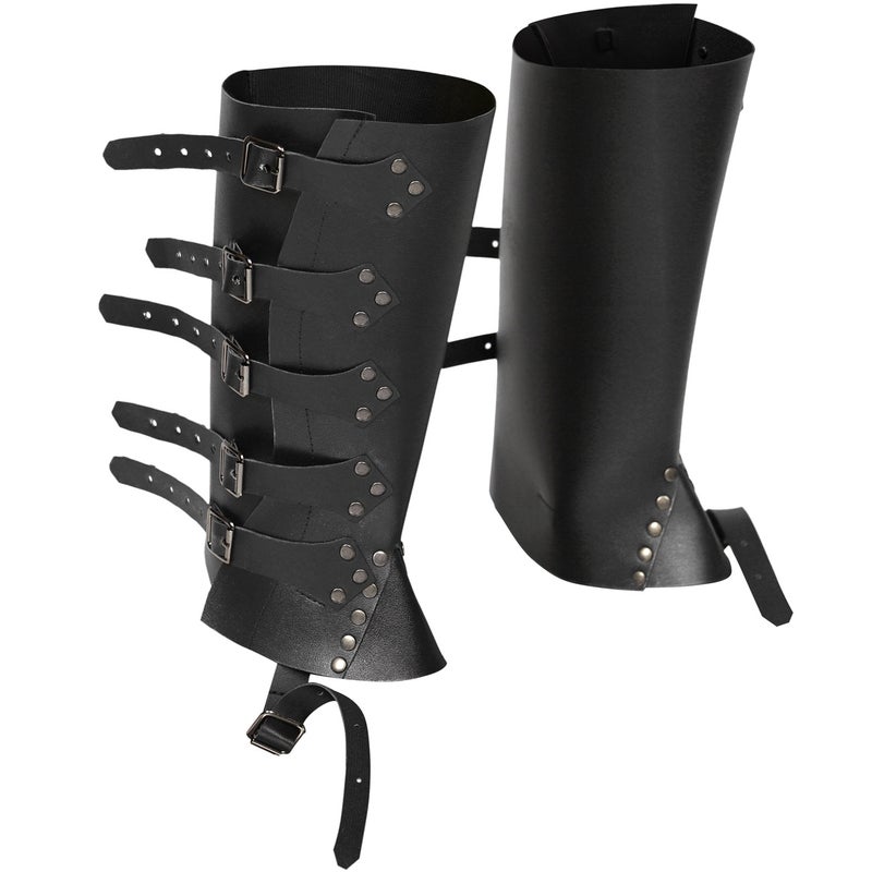 Wish Medieval Renaissance Knight Pu Leather Punk Leg Boots Shoe Cover Boots Belt Buckle Cos - Image 1