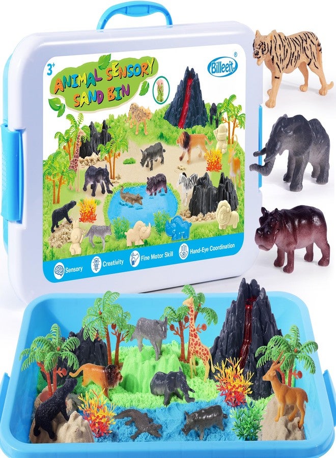 Billeeit Animal Sensory Bin Sand Toy, Play Sand Kit w/lid and 2.2lbs Moldable Sensory Sand, Molds, Tools, Map Set 35pcs Total, Fun Easter Gifts for Kids 3+ - Image 1